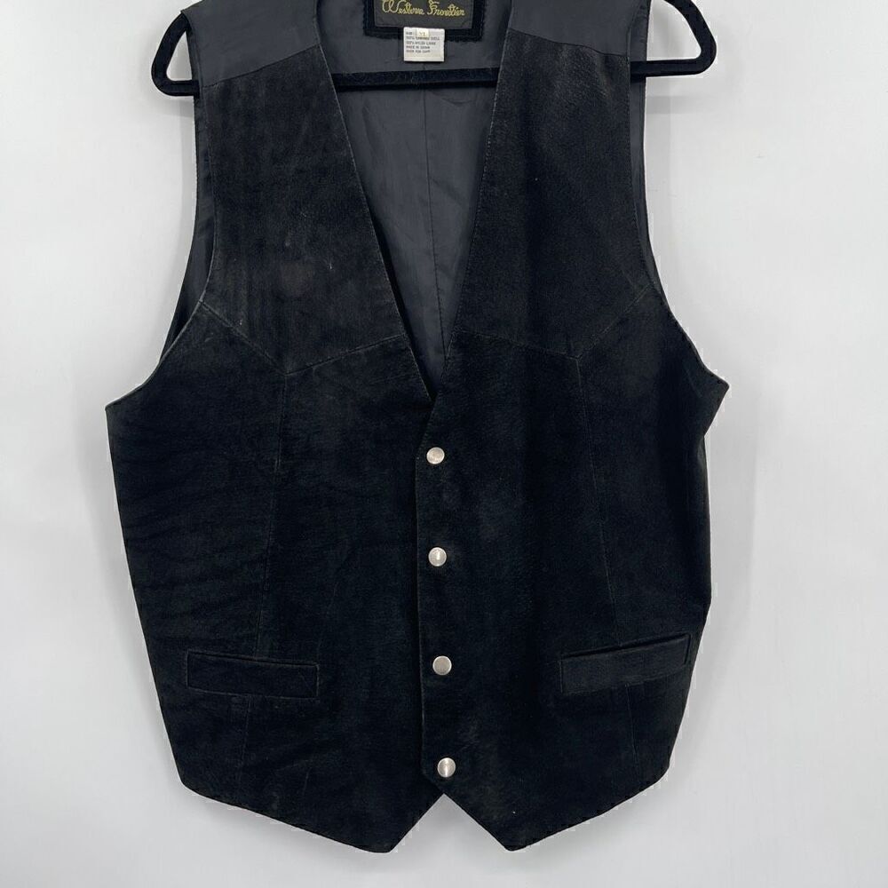 Western Frontier Black Cowboy Western Four Snap Button Leather Vest XL